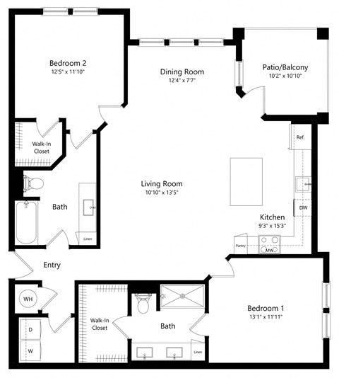 Two Bedroom Floor Plan | 1,356 Sq. Ft. at The Morgan Luxury Apartments in Orlando FL